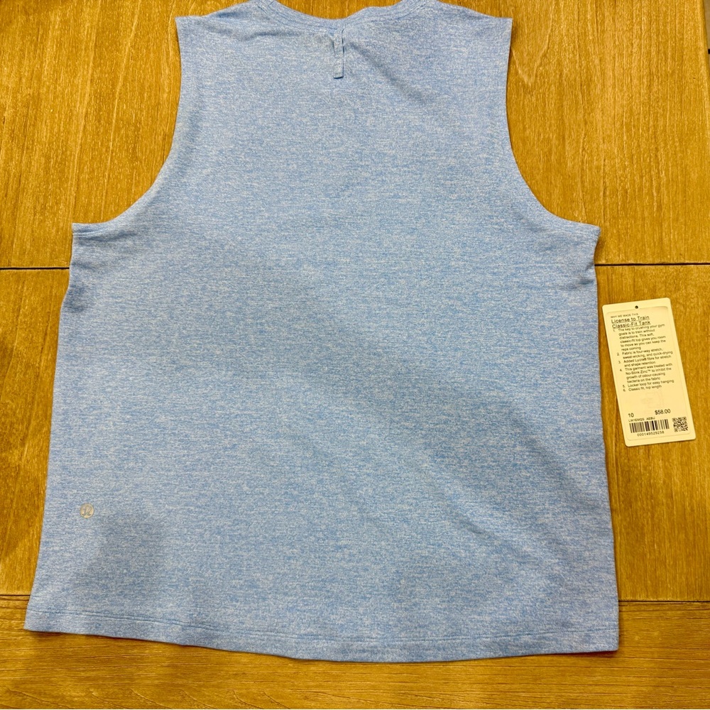 NWT Lululemon License to Train Classic Fit Tank in Heathered Aero Blue - Size 10 - Picture 7 of 7
